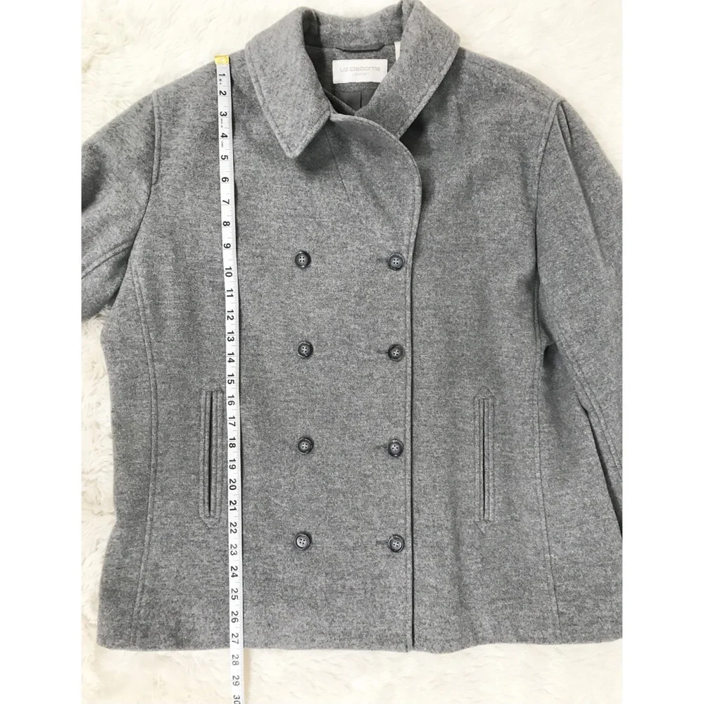 LIZ CLAIBORNE Gray Wool Cashmere Peacoat Jacket Size XL Double Breasted‎ Winter